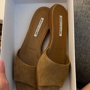 Manolo Blahnik Brown Suede Slide Sandals